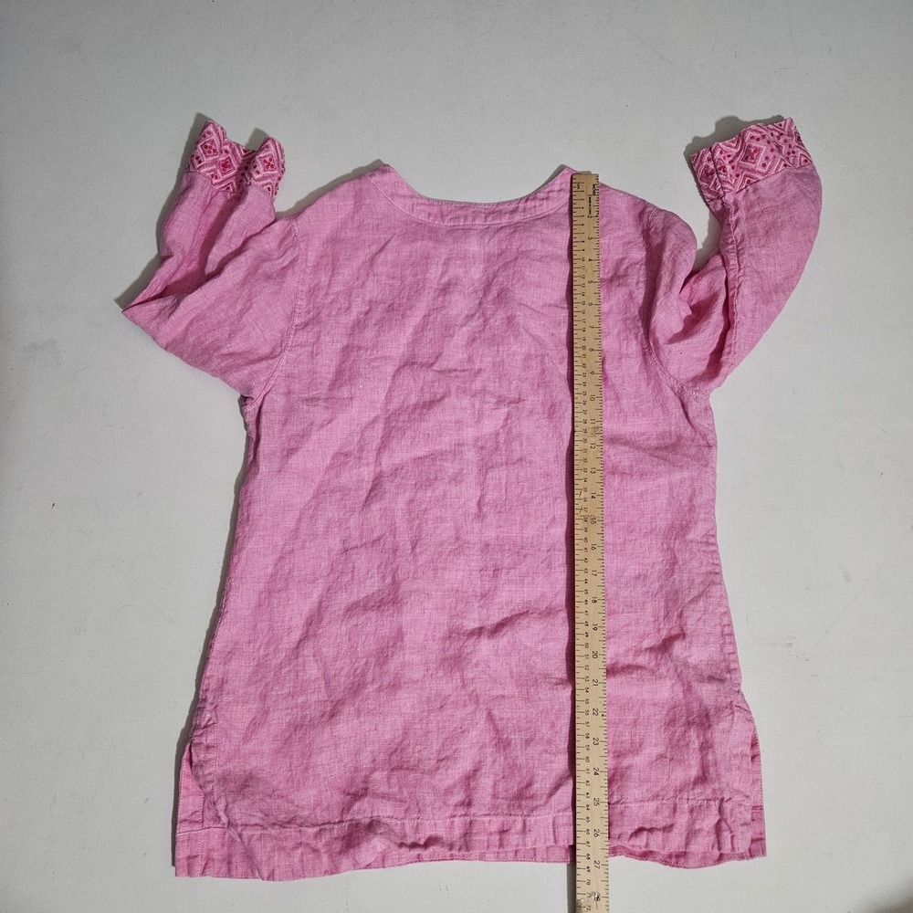 Tommy Bahama Pink Linen Embroidered Sequin V-Neck Tunic Blouse Mens Medium - Picture 6 of 6